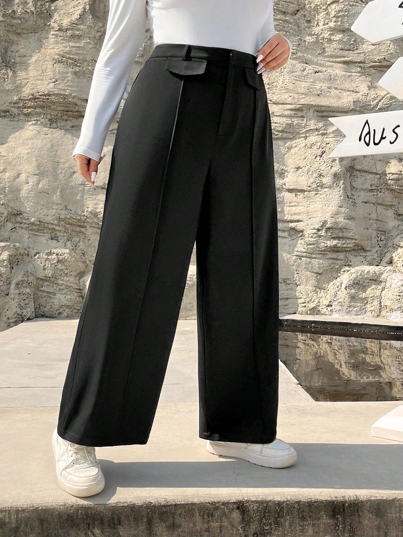 Women'S Plus Size Black Weave Wide Leg Pants