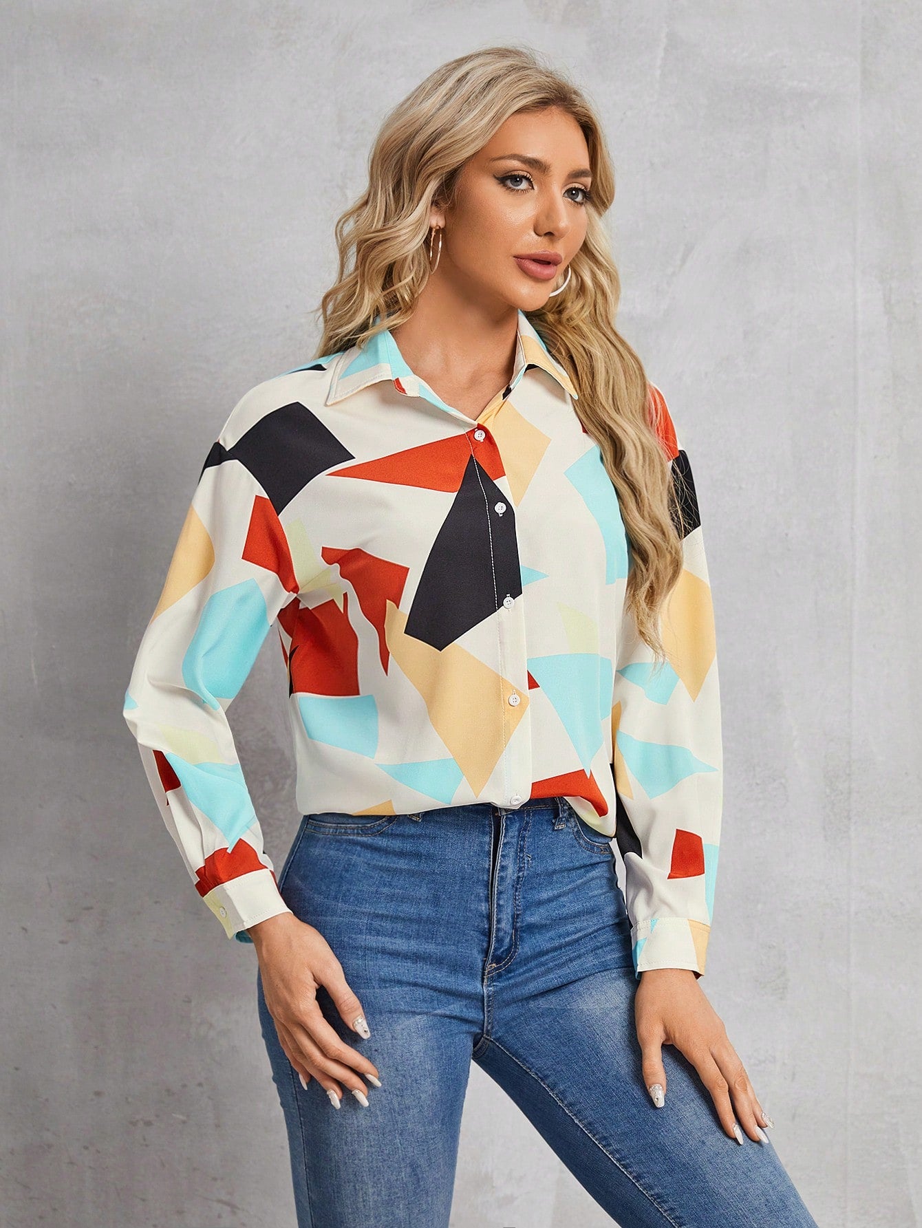 Woven Geometric Printed Long Sleeve Shirt