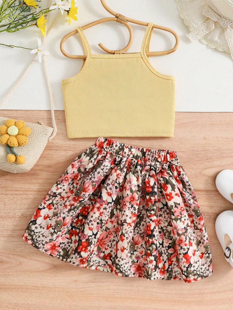 2-piece Toddler Girl Floral Print Camisole and Floral Print Skirt Set