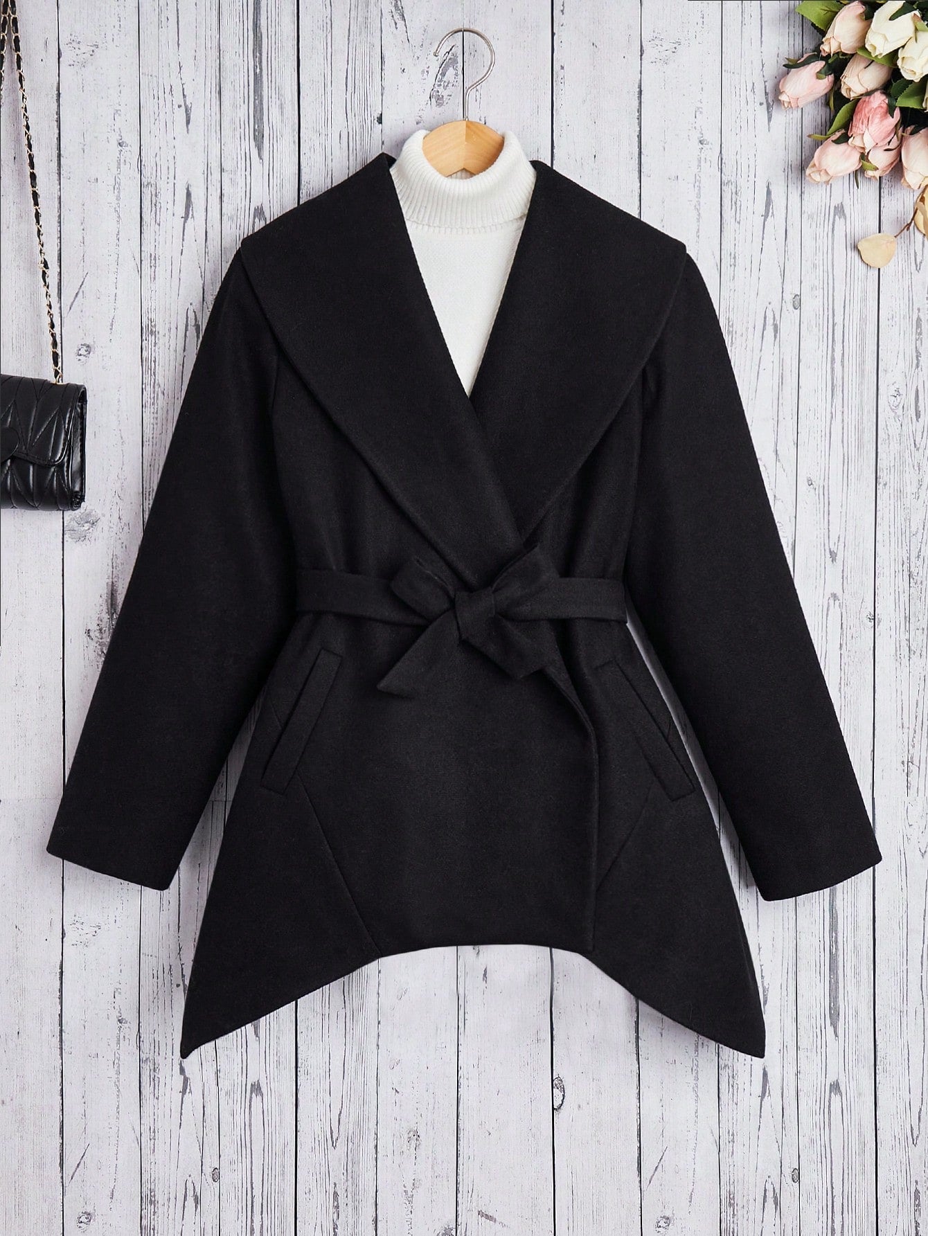 Teen Girl Waterfall Collar Belted Overcoat