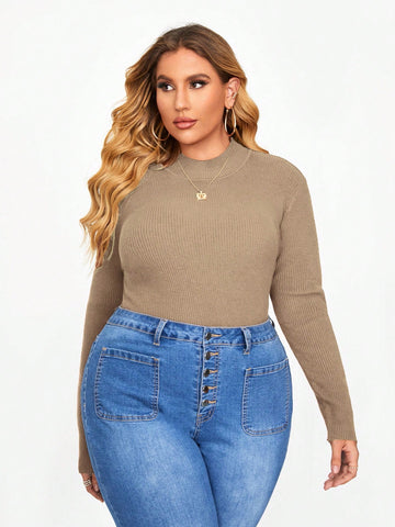 Plus Size Fitted Long Sleeve Sweater Pullover