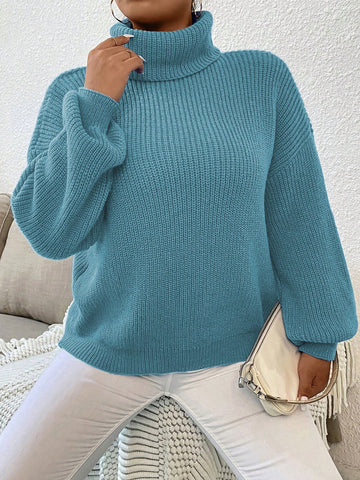 Plus Size Ladies' Turtleneck Drop Shoulder Sweater