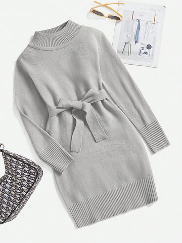 Teenage Girls' Long Sleeve Solid Color Casual Sweater Dress