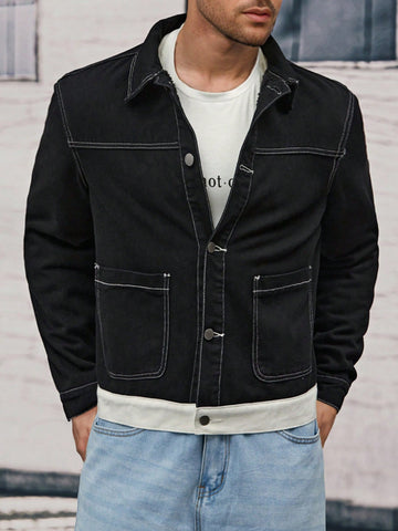 Loose Men's Collar Double Pocket Denim Jacket