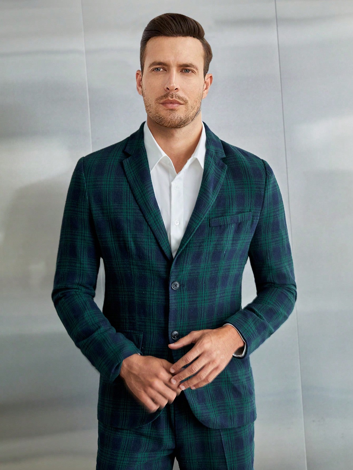 Men's Grid Check Pattern Blazer