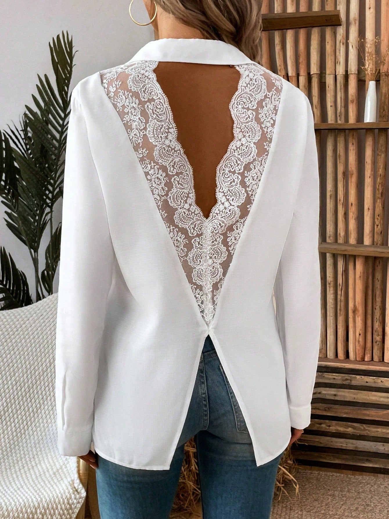 Women's Lace Splicing Button Down Shirt