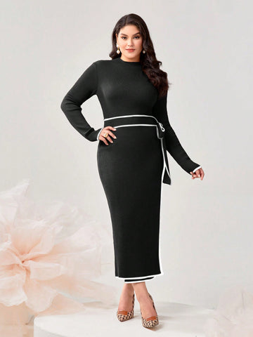 Plus Size Women'S Elegant Slim Fit Sweater Dress