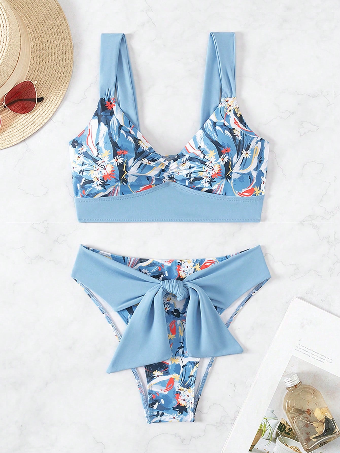 Women'S Tropical Plant Printed Swimsuit Set