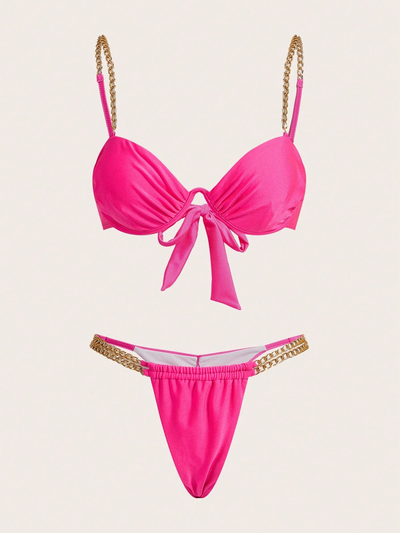 Women'S Chain Pleated Knotted Bikini Set