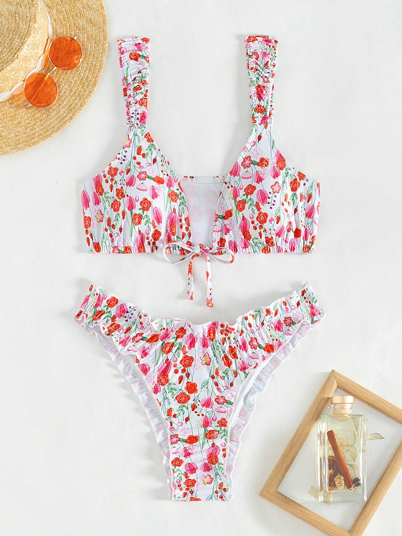 Ladies' Small Floral Print Swimsuit Set