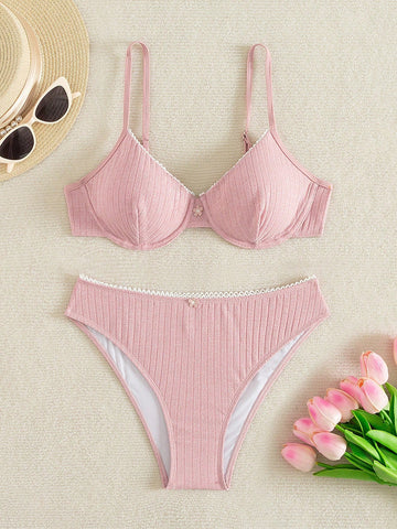 Ladies' Solid Color Swimsuit Set