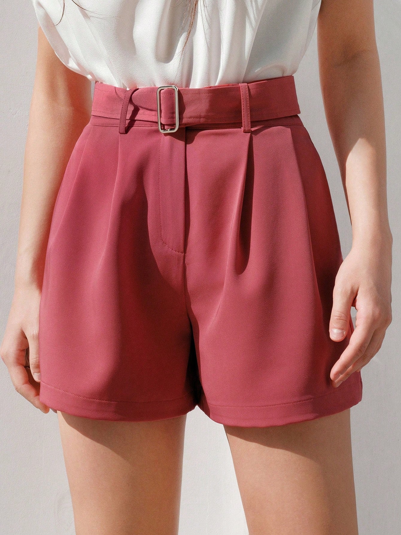 Solid Color Belted Shorts