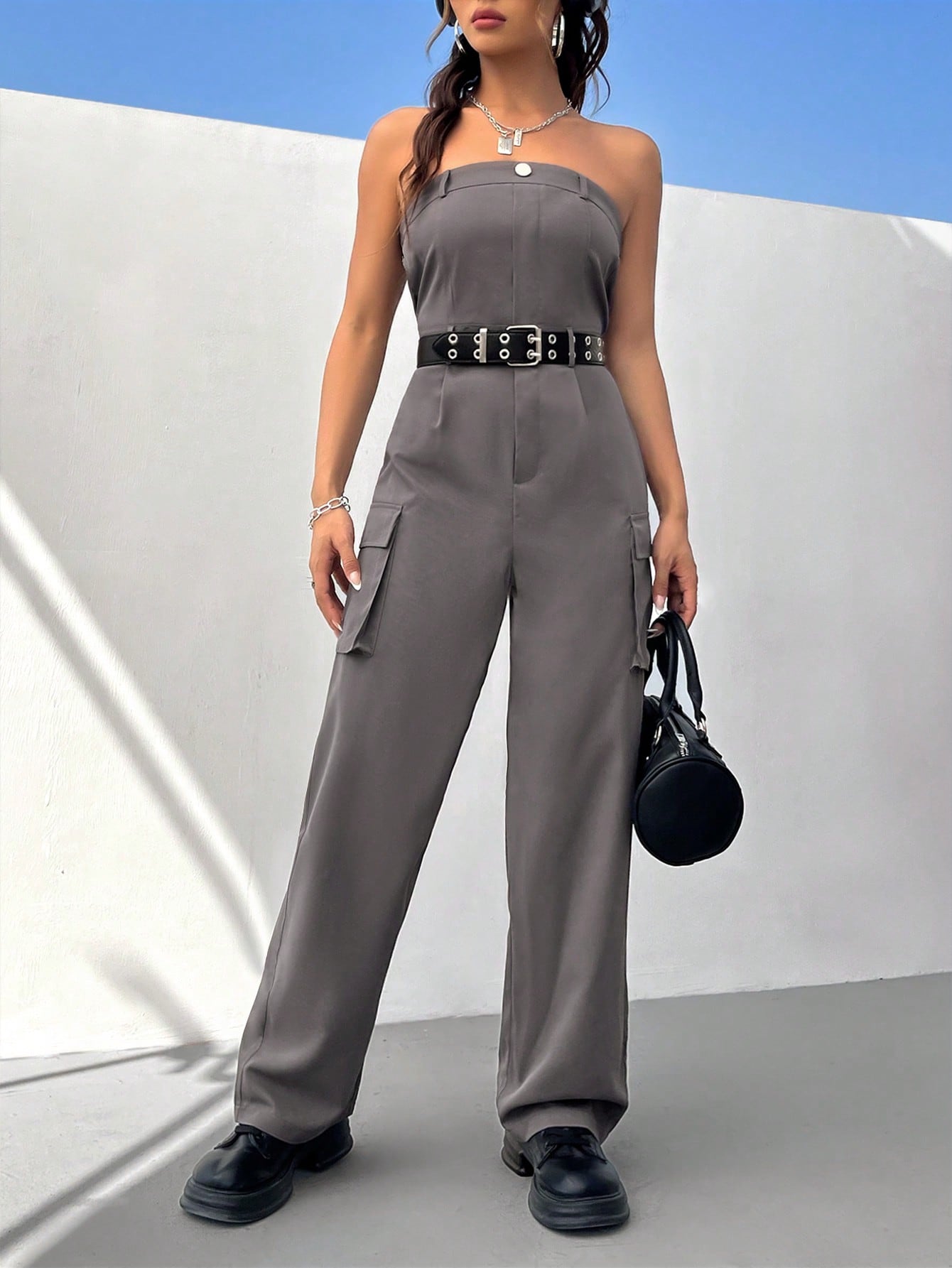 Strapless Jumpsuit With Pockets, Cargo