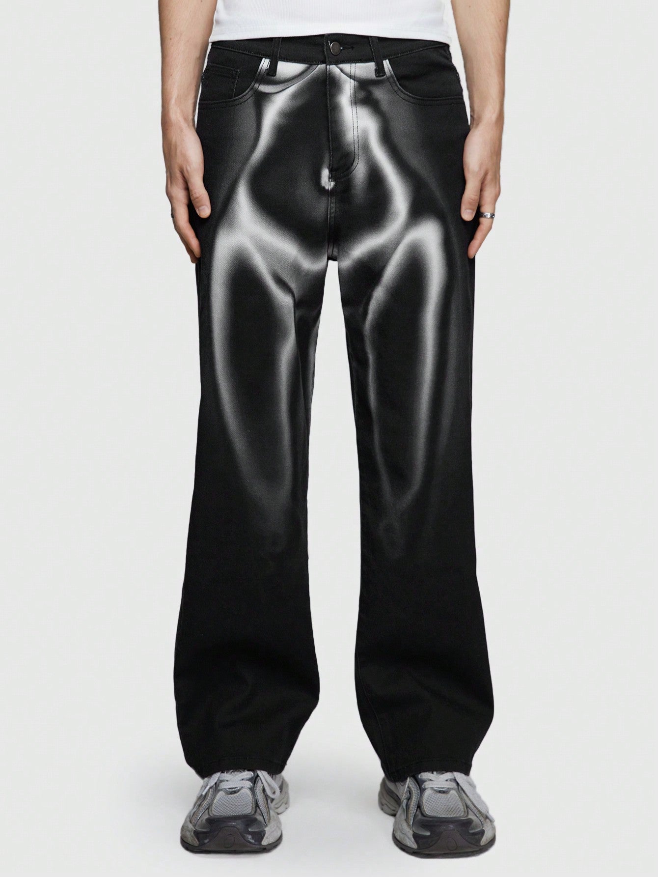 Men'S Thermal Imaging Body Print Denim Trousers For Daily Use, Suitable For All Seasons