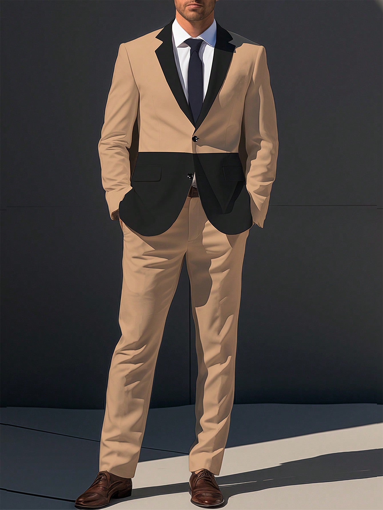 Men Two Tone Single Button Blazer & Suit Pants