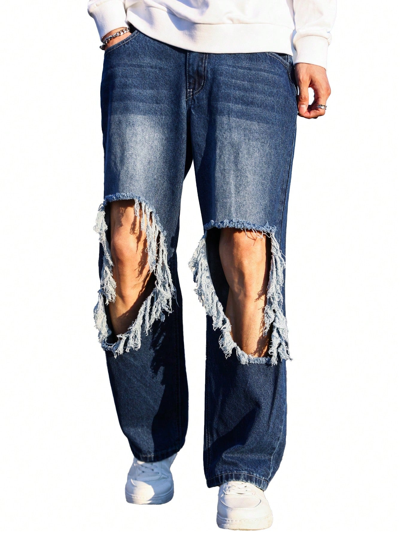 Loose Fit Distressed Washed Men's Jeans