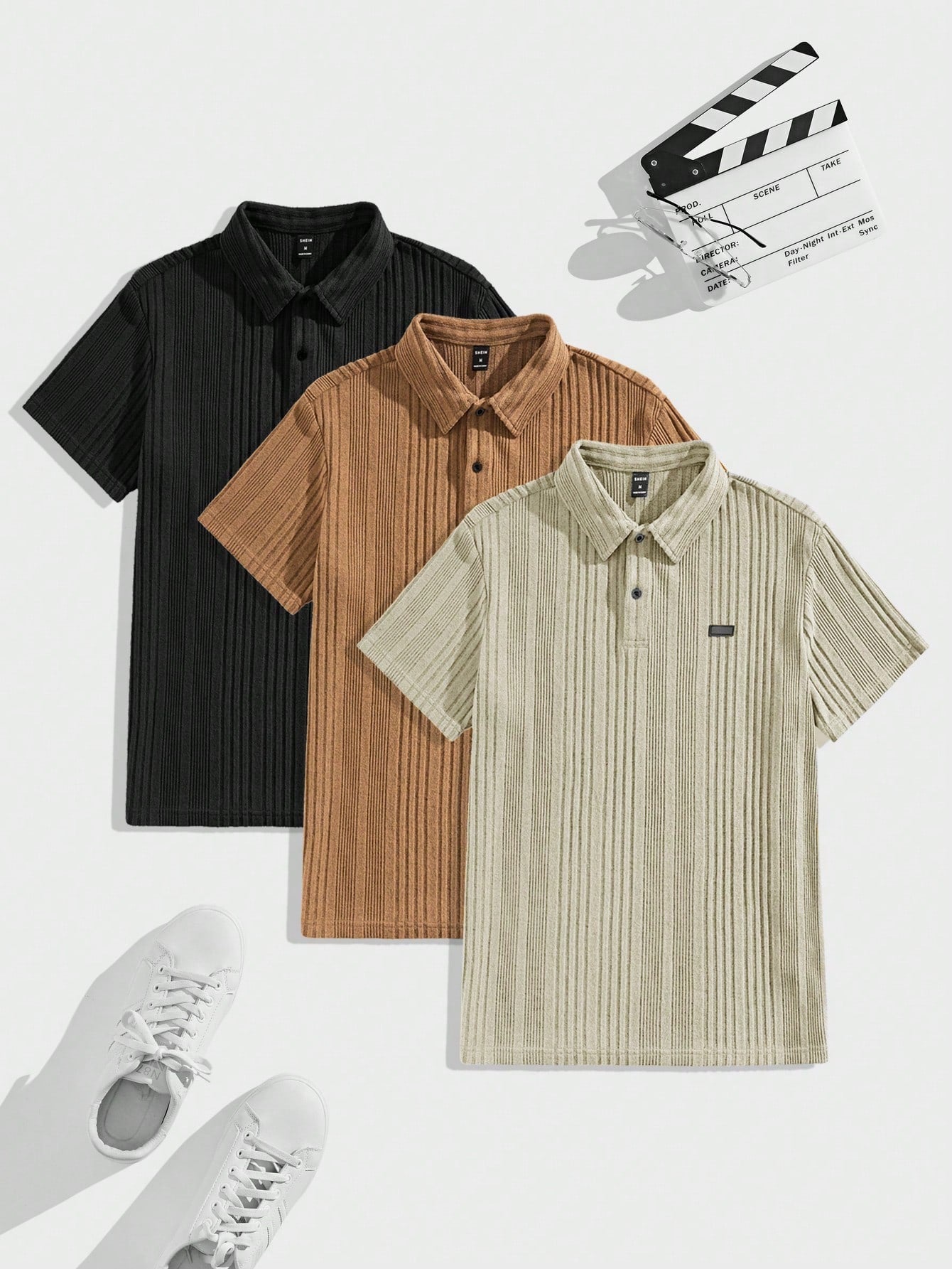 Men's Ribbed Knit Casual Short Sleeve Polo Shirt