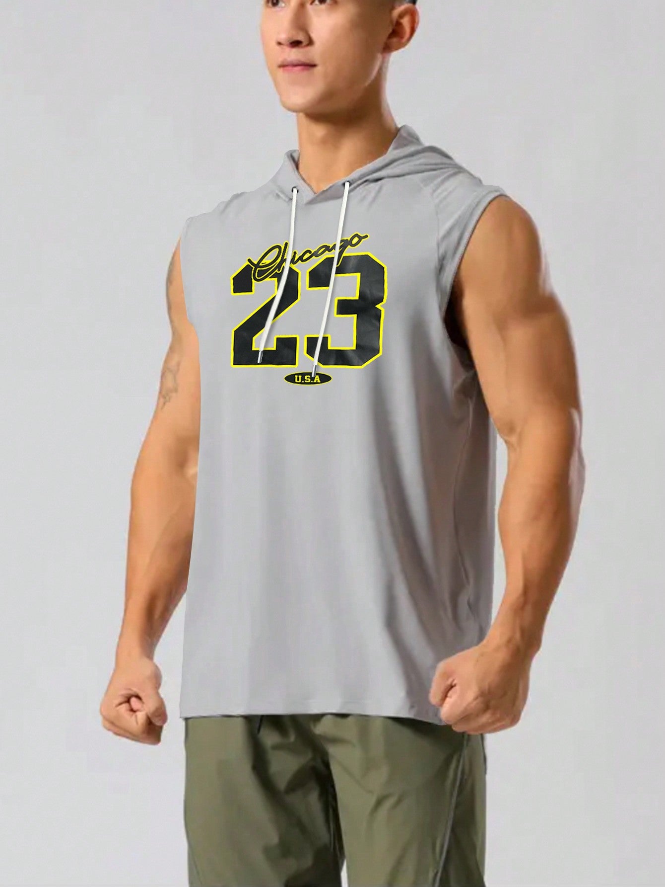 Men's Hooded Sports Tank Top With Number Print, Workout Top