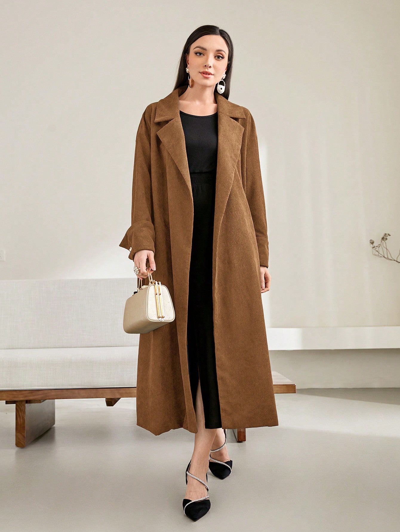 Ladies' Solid Color Lapel Coat