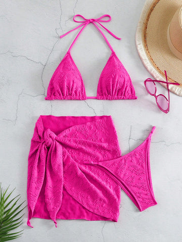 Women's Solid Color Swimsuit Set Valentine