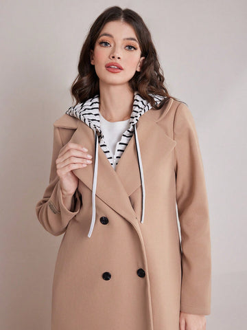 Women's Striped Hooded Woolen Jacket