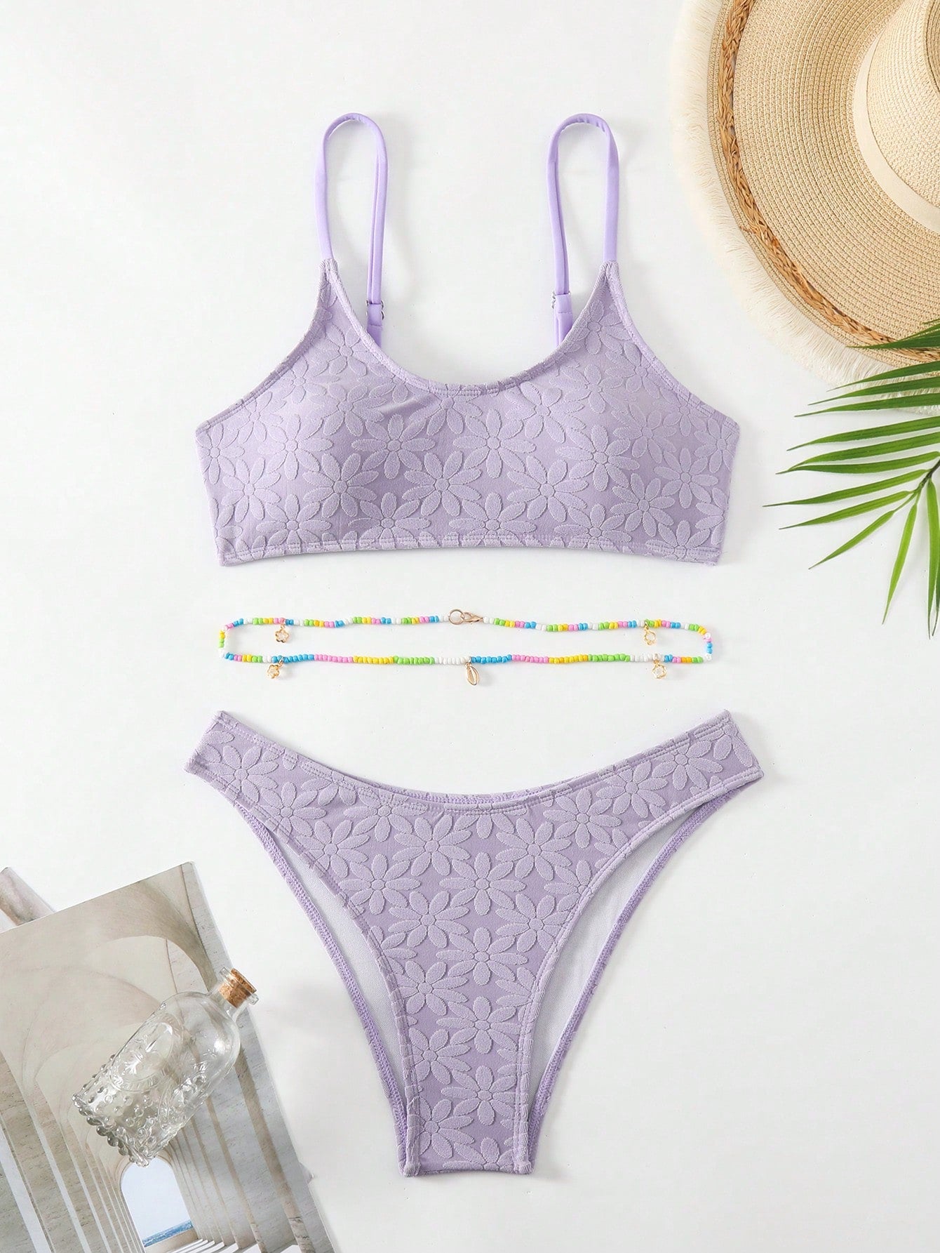 Women's Solid Color Jacquard Swimsuit Set Music Festival