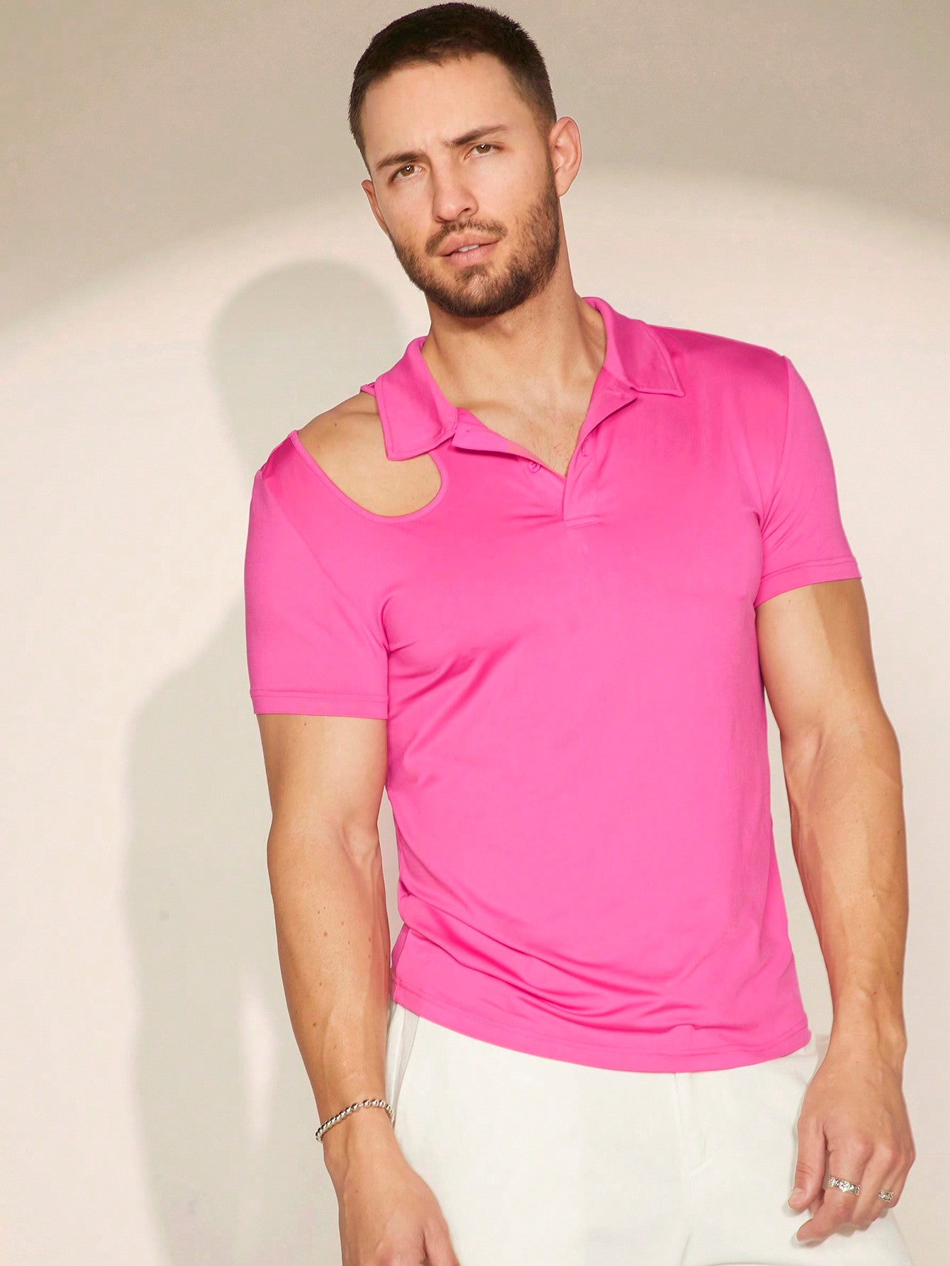 Men's Scooped Short Sleeve Knitted Casual Polo Shirt