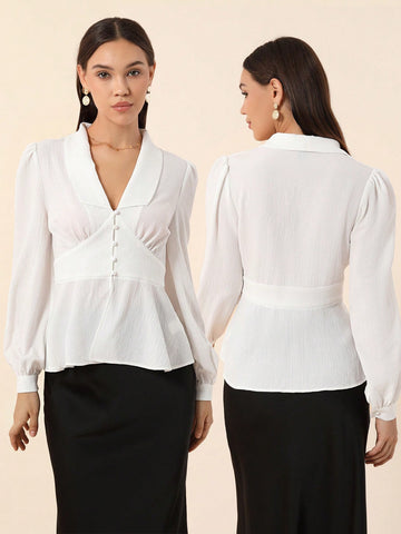 Women'S Ruffle Hem Shirt With Collar