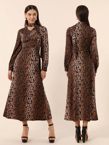 Full-Print Long Sleeve Dress