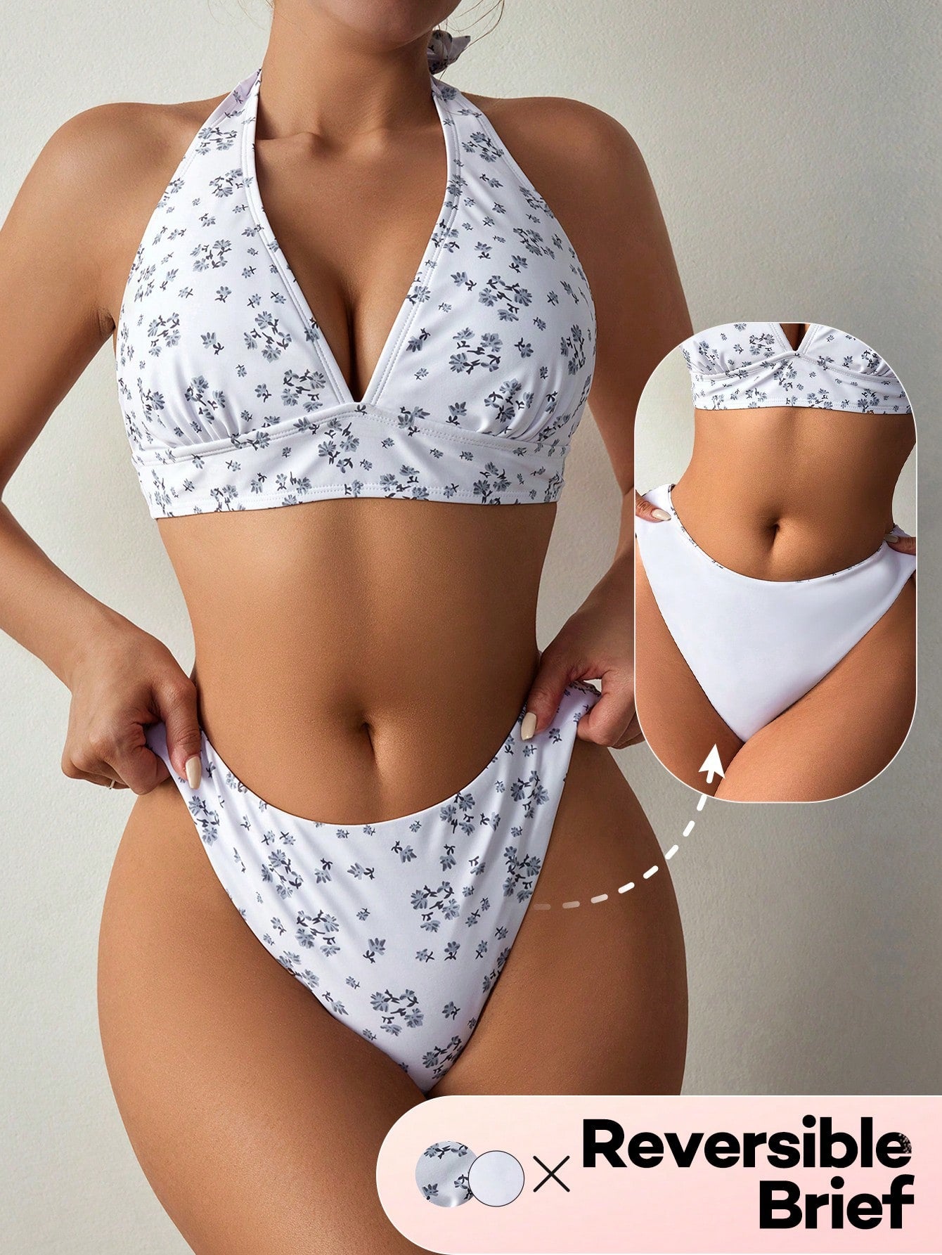 Women's Cute Printed Halter Neck Swimsuit Set