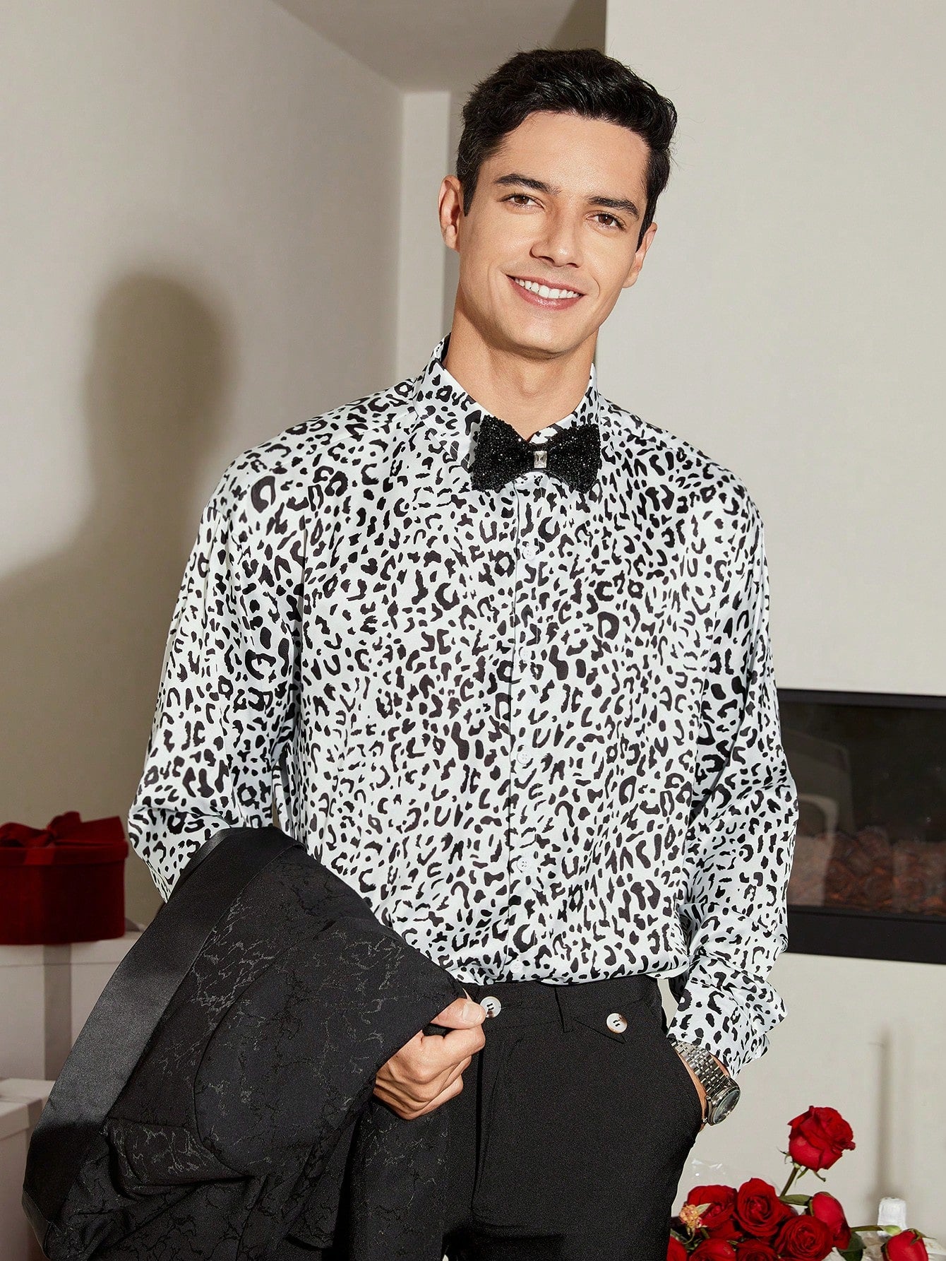 Men'S Leopard Print Long Sleeve Shirt