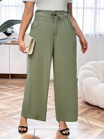 Plus Size Drawstring Waist Pants With Slanted Pockets