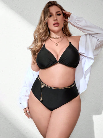 Plus Size Halter Chain Link Bikini Top