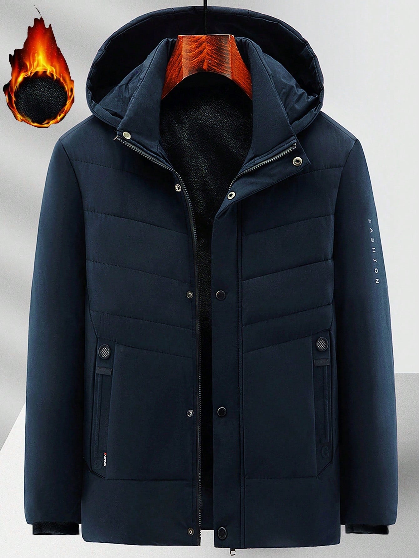 Men Letter Graphic Thermal Lined Hooded Winter Coat