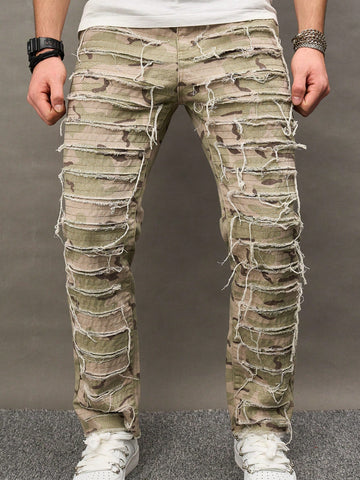 Men's Camouflage Printed Frayed Hem Jeans