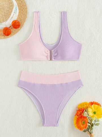 Color Block Separated Swimwear Wedding