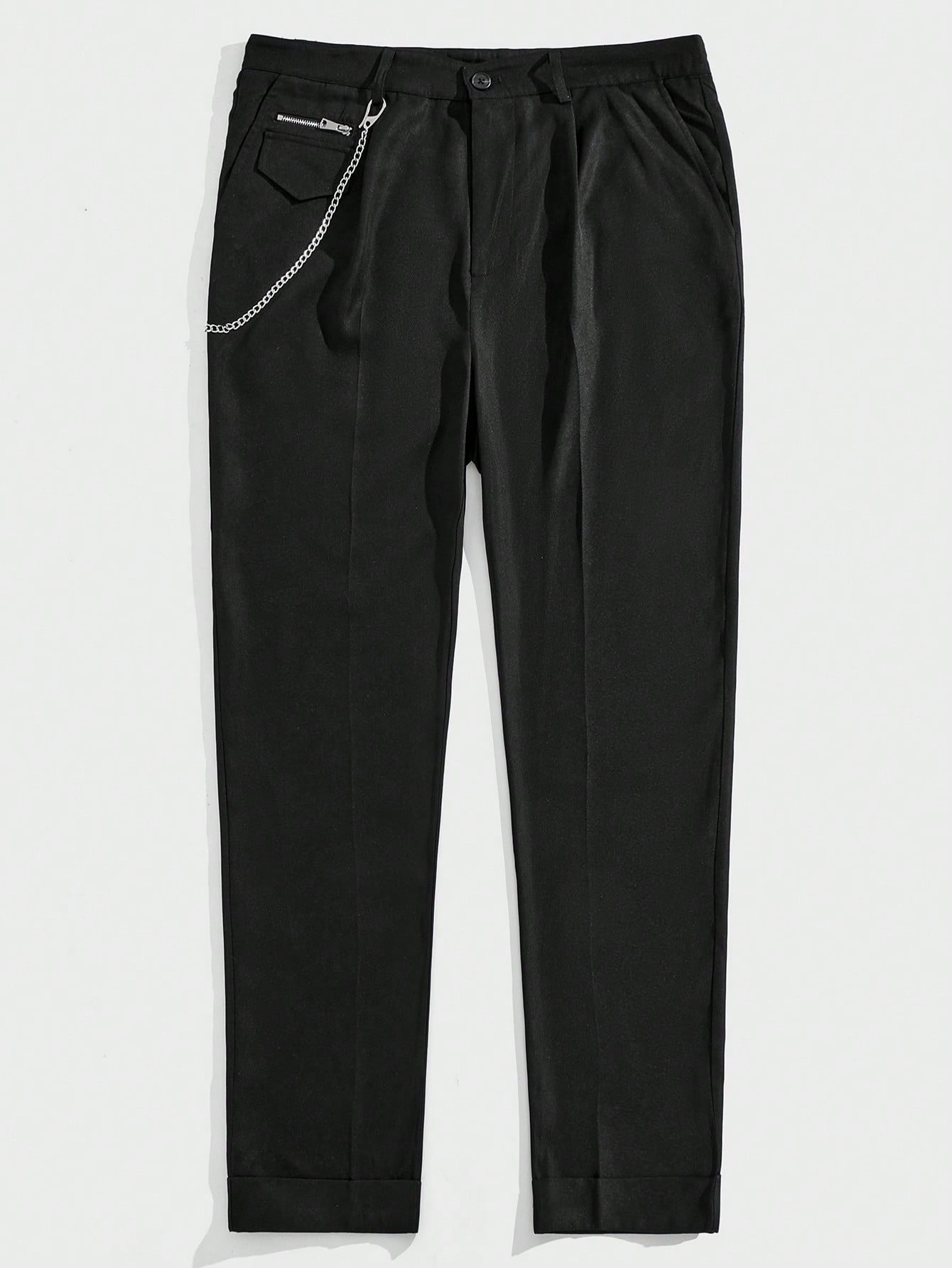 Men's Solid Color Chain Detail Long Pants