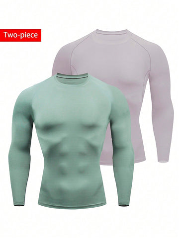 Men's Solid Color Raglan Sleeve Sports T-Shirt Workout Tops