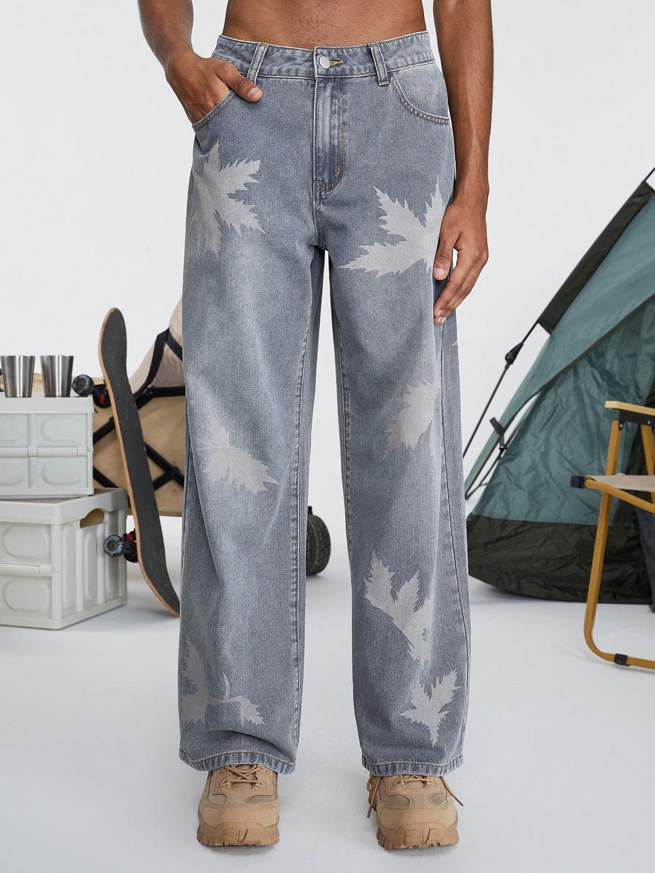 Men's Maple Leaves Printed Jeans