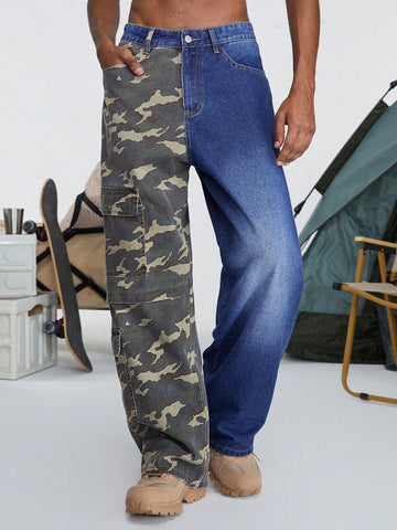 Men's Water Wash Camo Printed Jeans