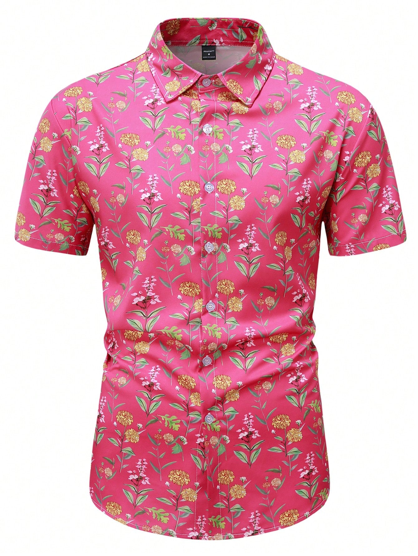 Men's Short Sleeve Shirt With Plant Print