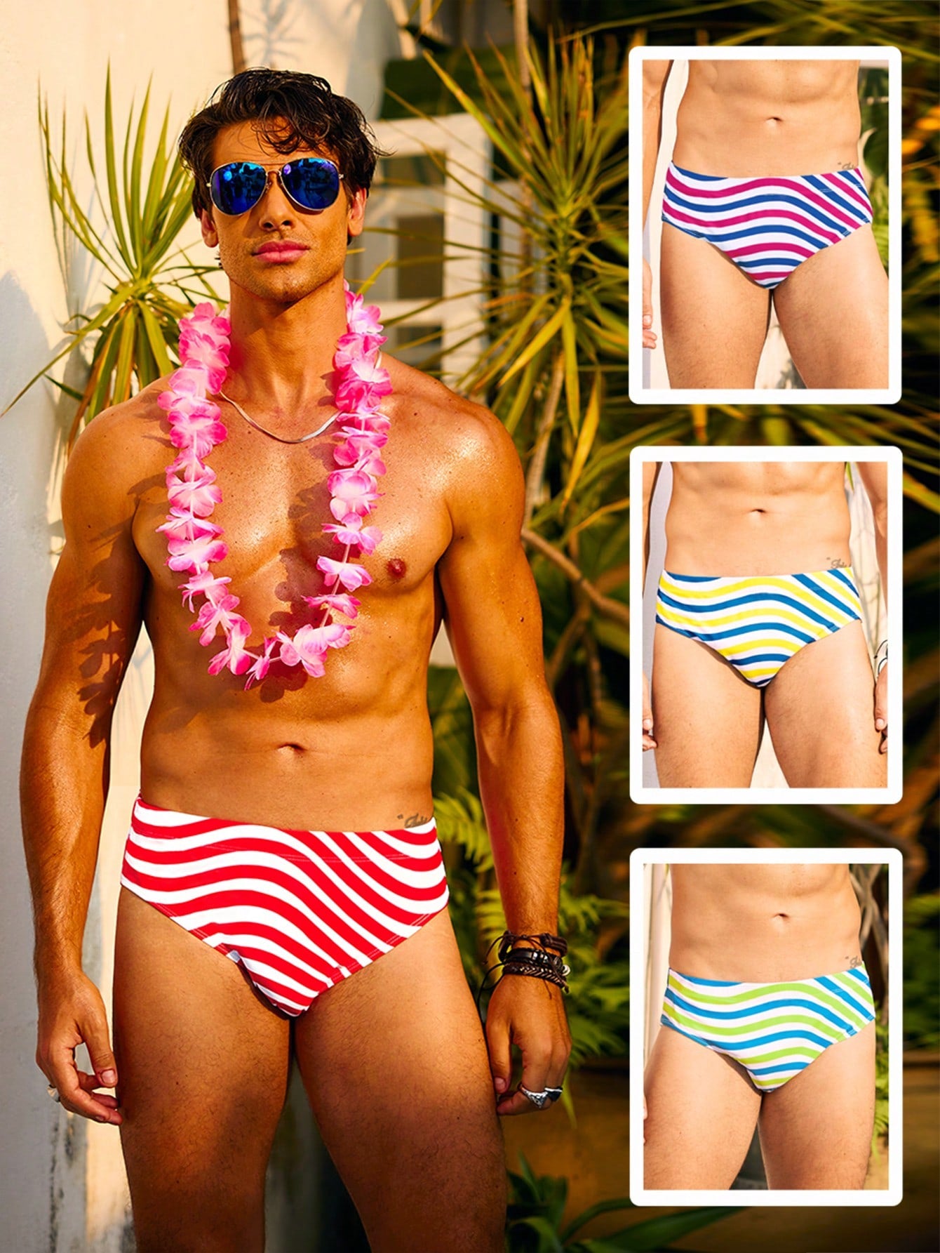 Men'S Striped Swim Trunks