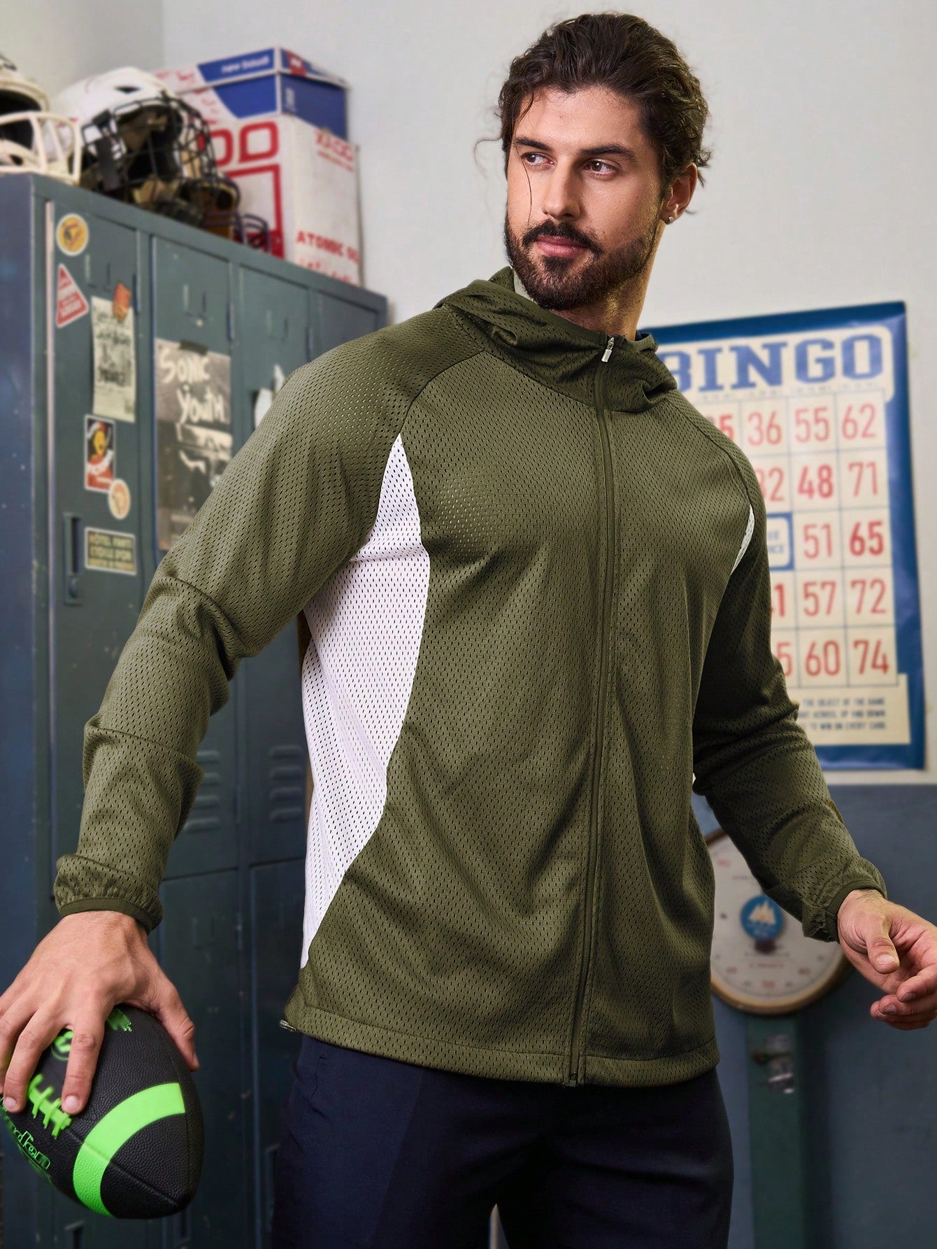 Men's Color Blocking Mesh Hooded Sports Jacket Workout Tops