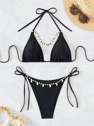 Women'S Bikini Set With Shell Beads Decoration