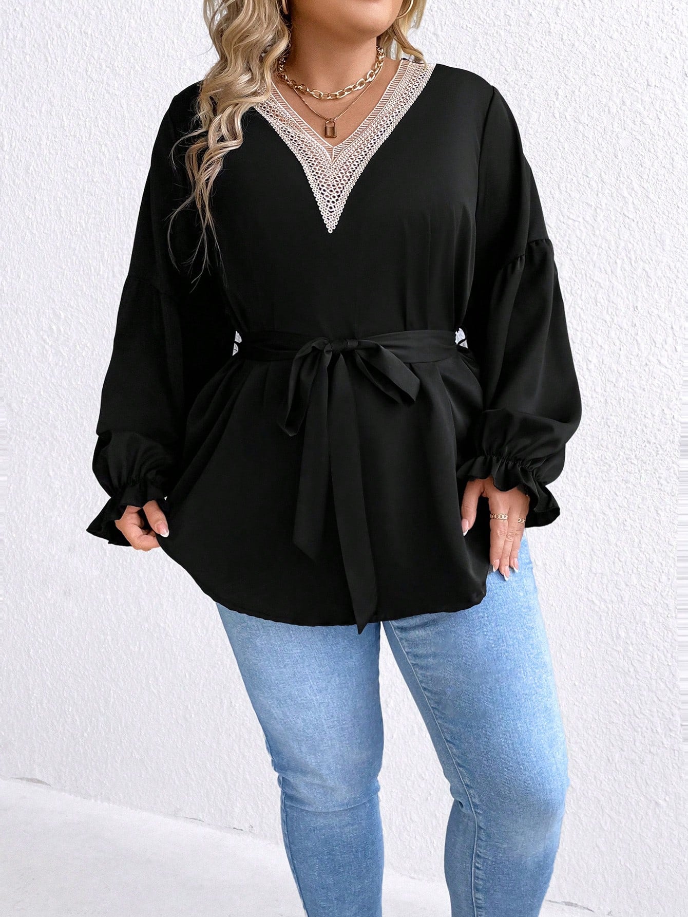 Plus Size Women'S Lace Patchwork Shirt