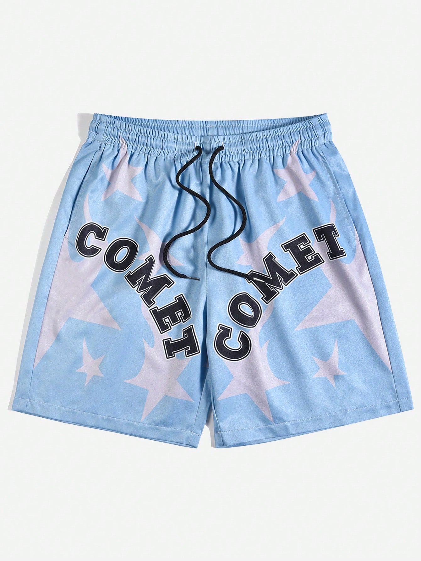 Men'S Letter & Five-Pointed Star Print Shorts With Drawstring Waist