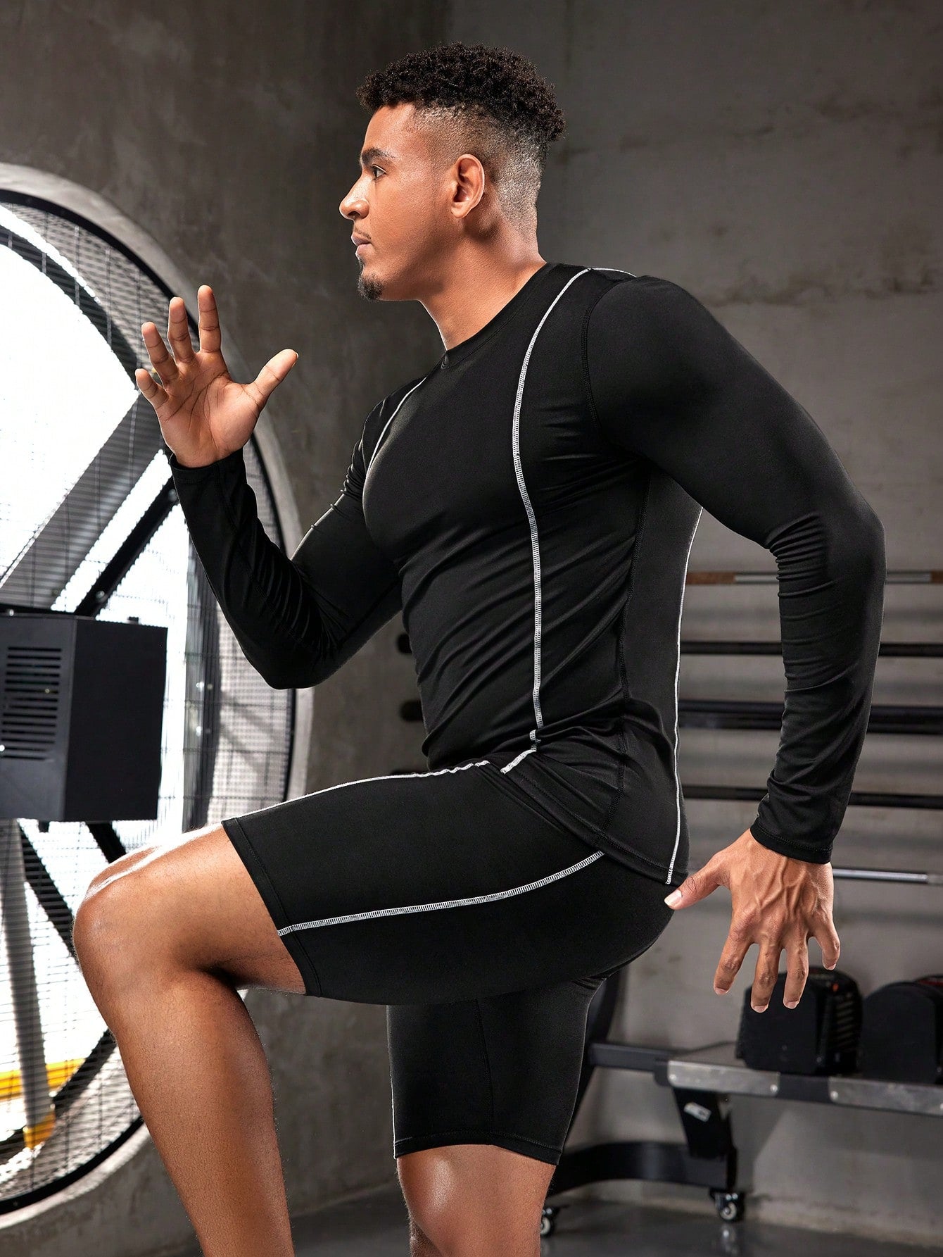 Men's Long Sleeve T-Shirt & Shorts Sports Set, Athletic Suit, Tracksuit Workout Set