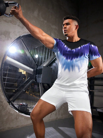 Men's Tie-Dye Short Sleeve Sport T-Shirt Workout Tops