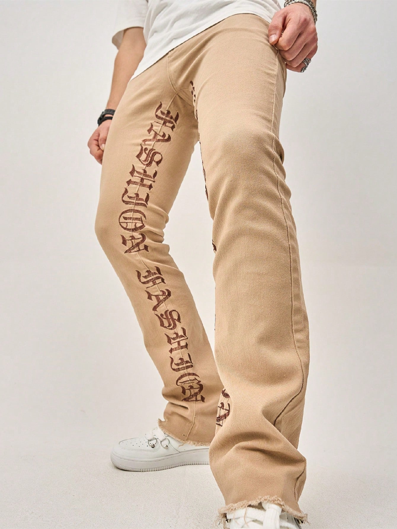 Men'S Straight Leg Jeans With Letter Print