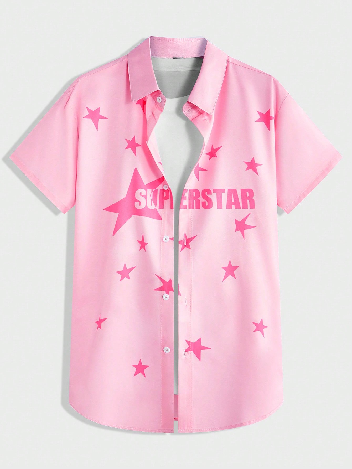 Men'S Star And Letter Print Short Sleeve Shirt